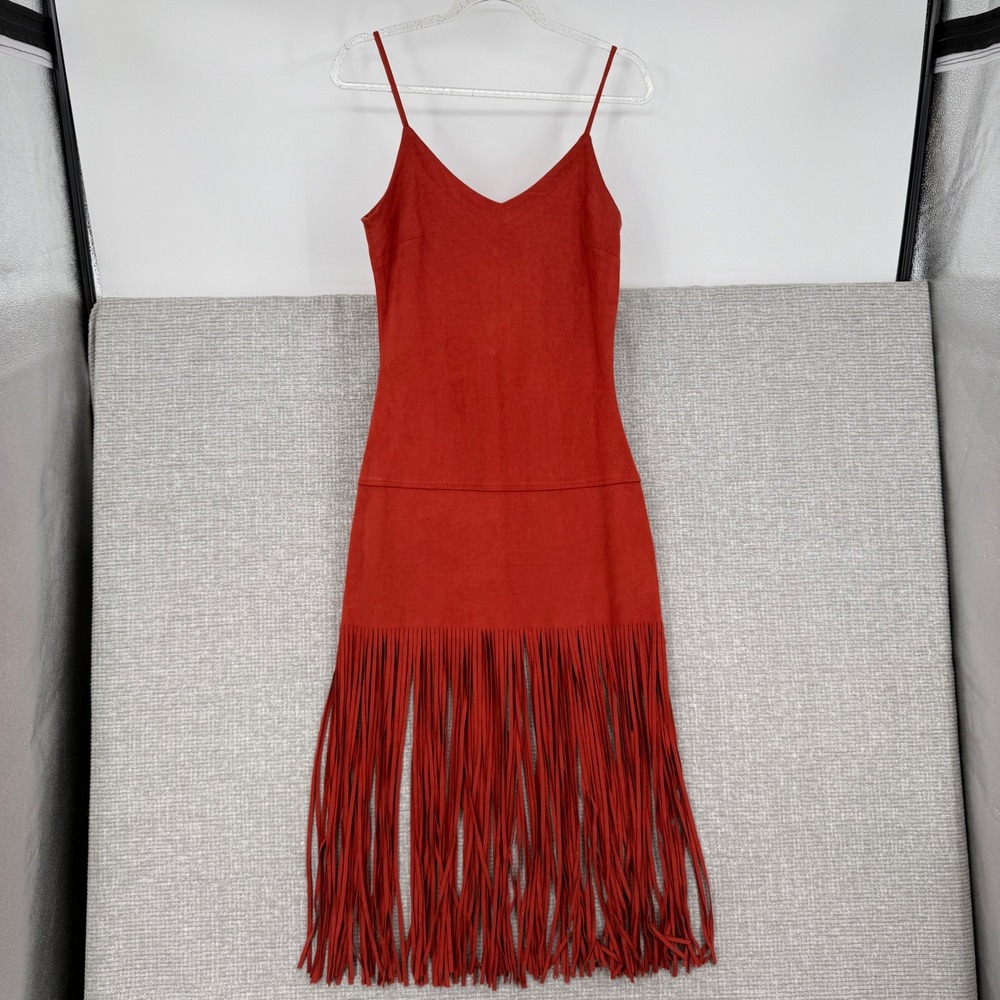 Design Lab Lord Taylor Fringe Hem Dress Women Small Red Faux Suede Boho Country